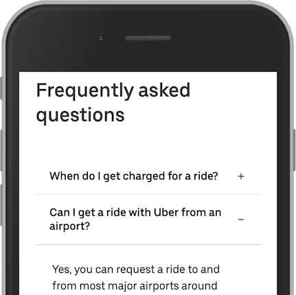 Uber 上手风琴面板的屏幕截图。 一个问题是封闭的,一个是开放的。