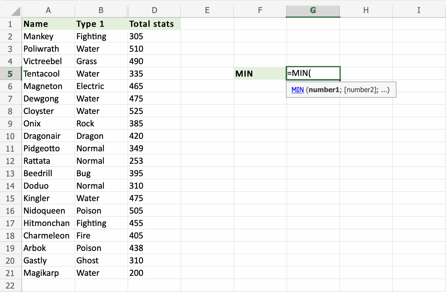 Excel MIN 函数